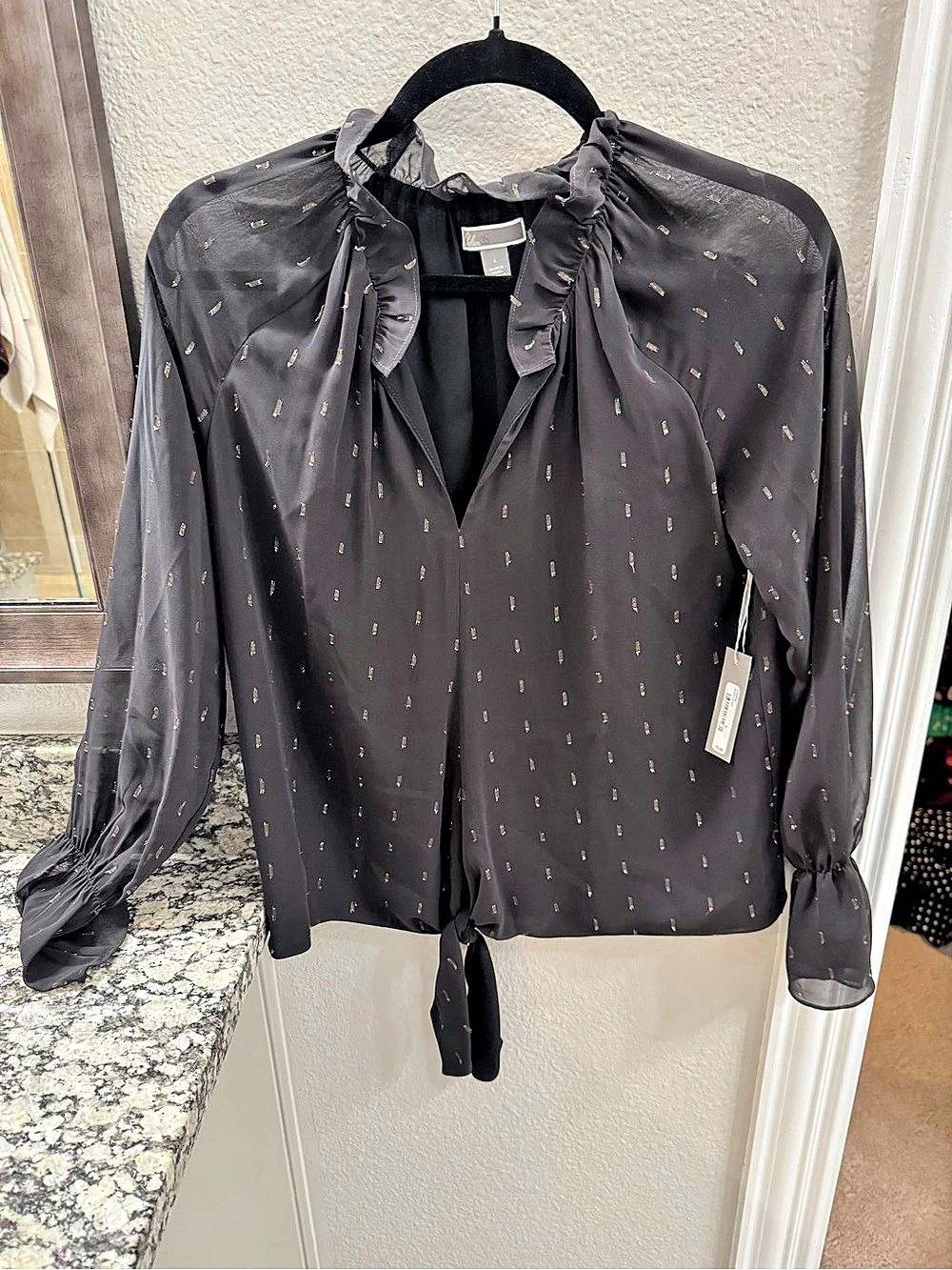 Chelsea28 Black Clip Dot Blouse Black & Gold Size Small
